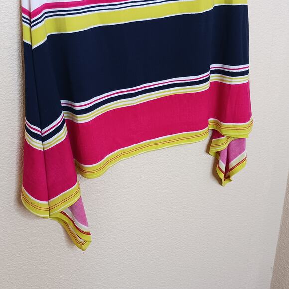 Chaus New York  Red Multi Stripe Sharkbite Hem Short Sleeve Top Womens Small - Picture 4 of 8